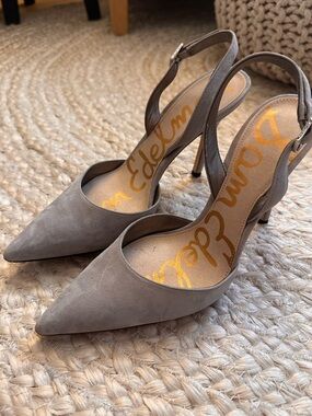 Sam Edelman gray Suede Pointed-Toe Slingback Heels